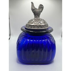 Artland Cobalt Blue Glass Jar Rooster Lid Canister #267